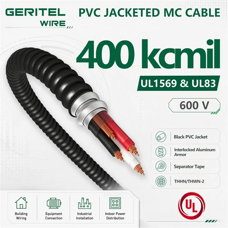 400 Kcmil THHN/THWN-2 PVC-kappet MC-kabel UL1569 certificeret